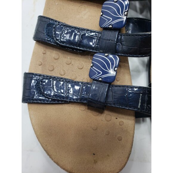 Vionic Amber Women’s Navy Blue Crocodile Embossed Pattern Backstrap Sandal Sz 9 - Picture 5 of 9